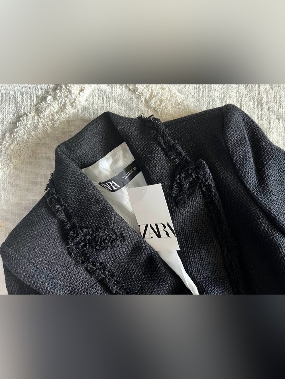 Zara Black Double-Breasted Frayed-Trim Blazer with Gold Buttons - Picture 3 of 6